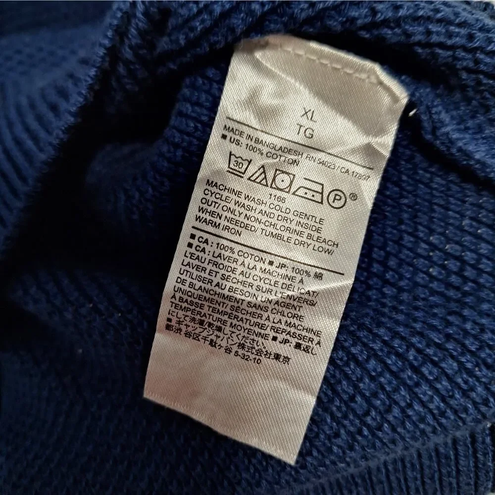 Banana Republic Mens Honeycomb Sweater Artic Ocean Combed Cotton Crew Neck XL